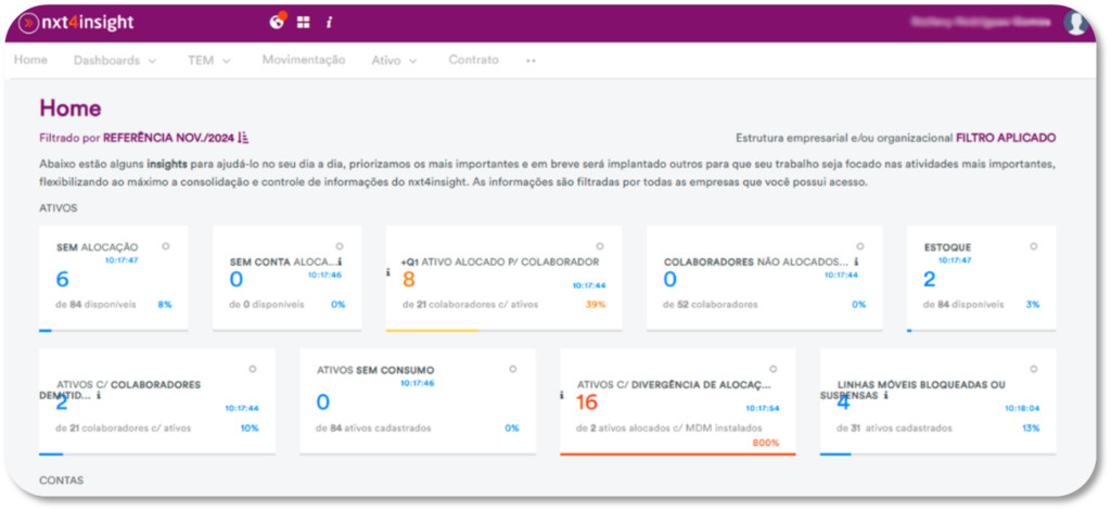 Console nxt4insight MOBILTEC Gestão de Ativos Inventário